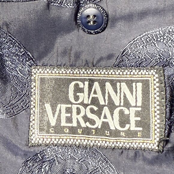 Vintage Gianni Versace Navy Pin Stripe  Wool Blazer Jacket Made in Italy Sz 44 - Picture 7 of 12